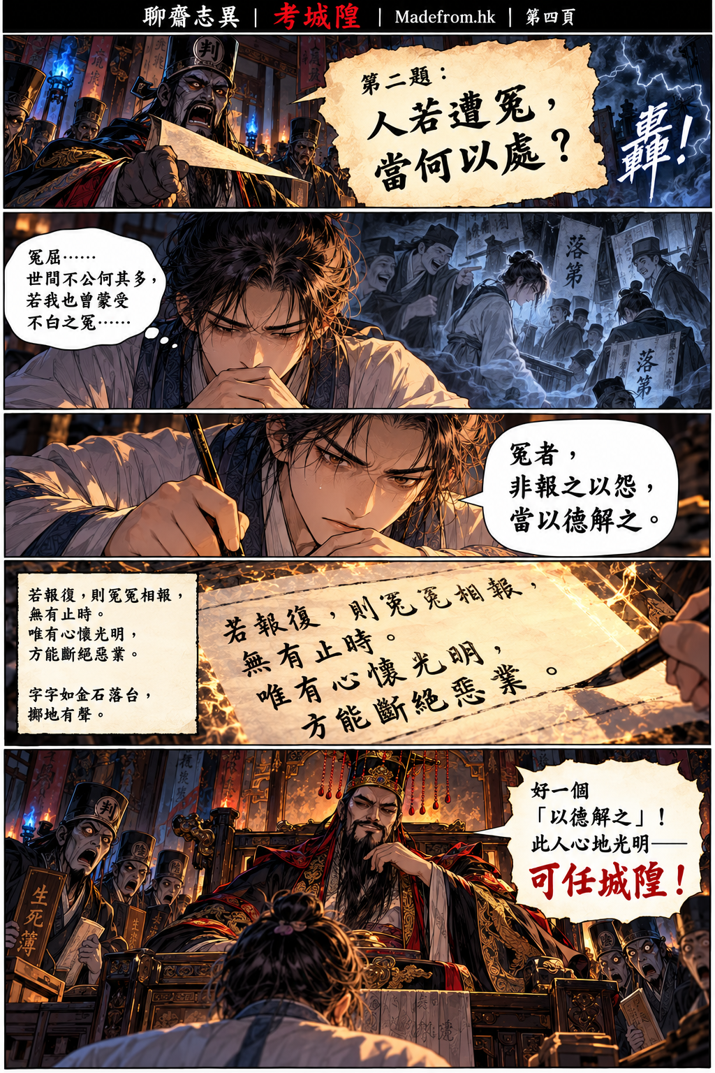 聊齋志異漫畫版｜考城隍第四頁：宋生面對冤屈考驗，以德解怨獲得主考官認可