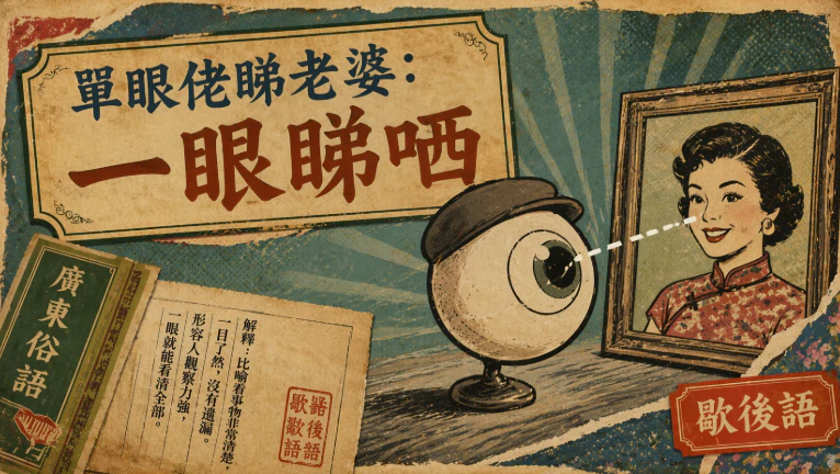 單眼人物用一隻眼望向對象的復古拼貼插畫