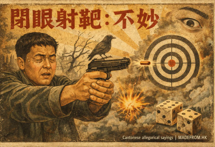 閉眼射靶的寓意插畫