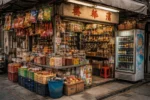 Traditional Hong Kong corner store filled with snacks and daily goods in a residential street