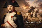 Napoleon Bonaparte portrait and battlefield
