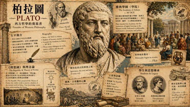 Plato bust and ancient Athens philosophical imagery