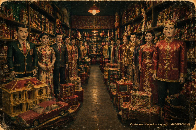 紙紮店內排列整齊的紙紮公仔