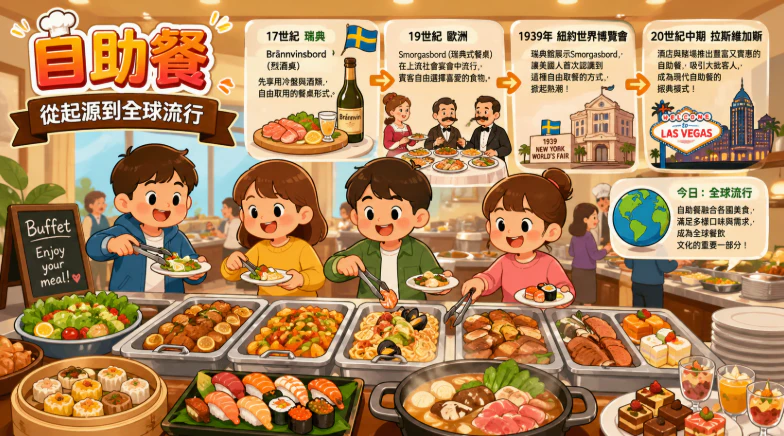 自助餐起源與演變示意圖