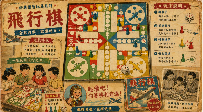 經典飛行棋棋盤與棋子