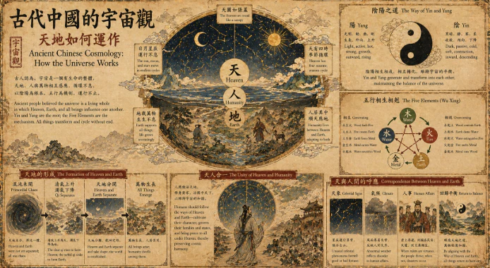 古代中國宇宙觀陰陽五行與天地運行示意