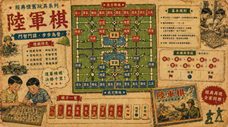 陸軍棋棋盤與軍事棋子佈局