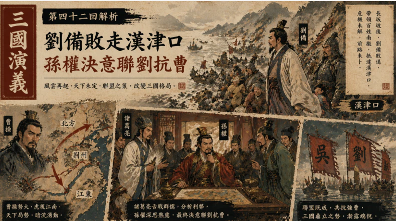 劉備抵達漢津口江邊場景
