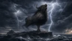 山海經夔牛獨足雷獸立於風暴之中形象