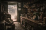 Empty Hong Kong street corner with closed shop and fading signage