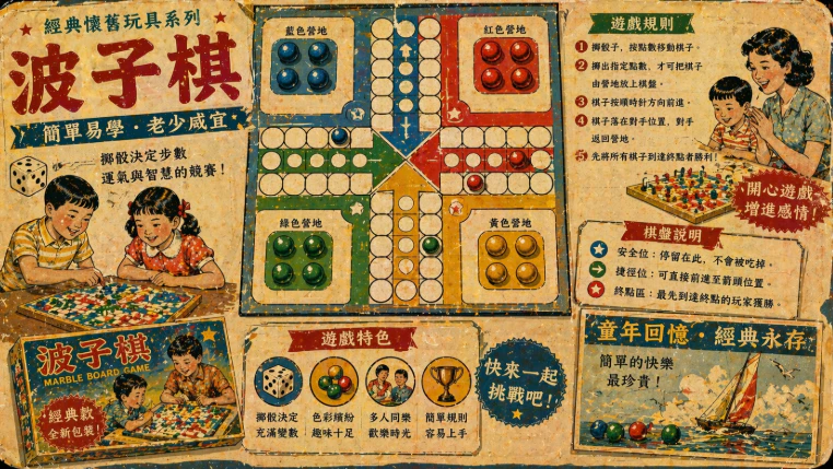 色彩鮮明的波子棋棋盤與棋子
