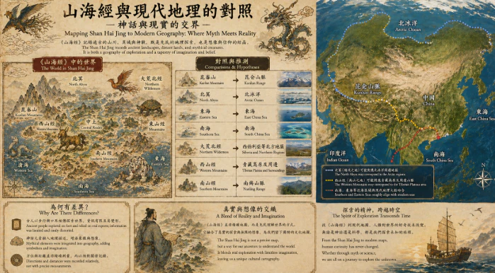 《山海經》與現代地理對照的地圖場景