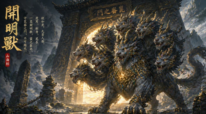 開明獸九首神獸守護崑崙之門形象