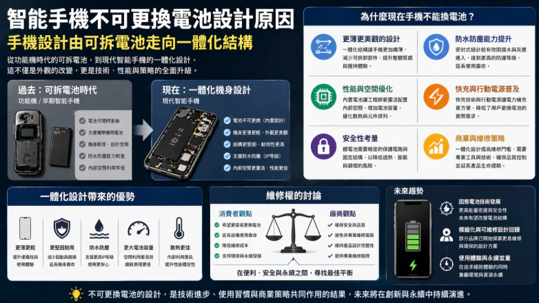 智能手機不可更換電池設計原因