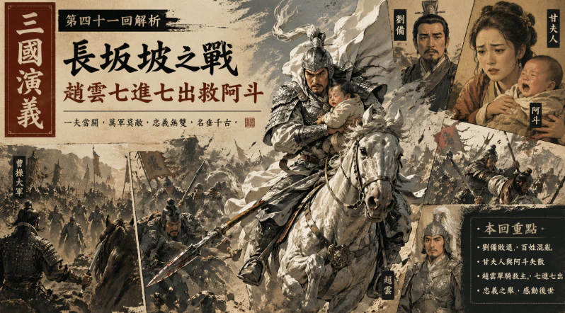 長坂坡戰場混亂與騎兵衝鋒場景