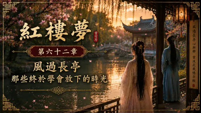 午後長亭與湖面微風中的人物象徵學會放下的時光