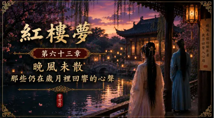 夜晚庭院與晚風中的人物象徵歲月裡仍然回響的情感