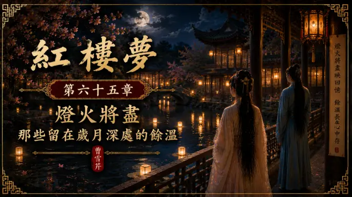 夜晚長廊與燈火中的人物象徵歲月深處未熄滅的情感