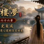 晨霧庭院中的人物與湖面微光象徵歲月深處仍未熄滅的情感