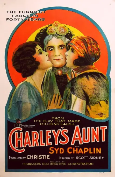 電影《Charley’s Aunt》中男子假扮姨媽造成混亂的經典喜劇場景