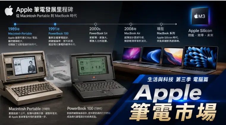 Apple早期筆記型電腦與PowerBook流動電腦設計場景