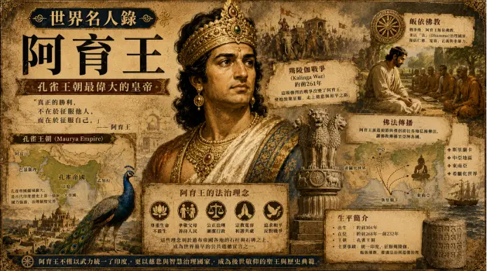 阿育王與孔雀王朝佛教歷史主題插畫