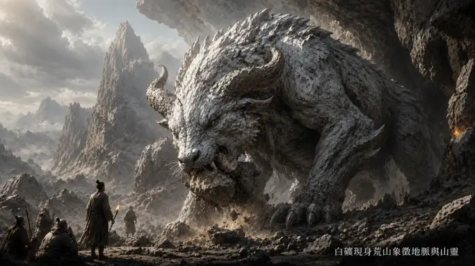 山海經白礪灰白異獸吞食山石形象