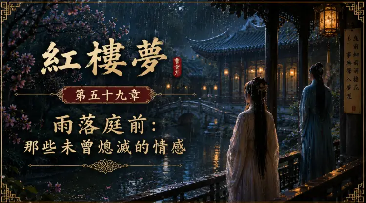 雨夜庭院與人物身影象徵未曾熄滅的情感記憶