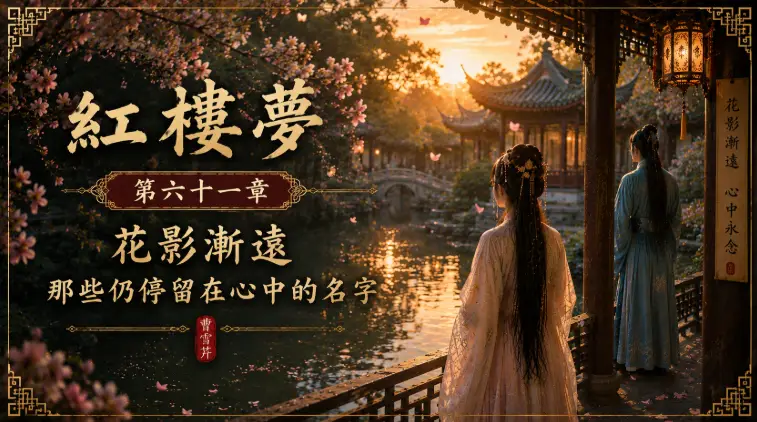 午後庭院中的花影與人物象徵未曾離開的名字與情感