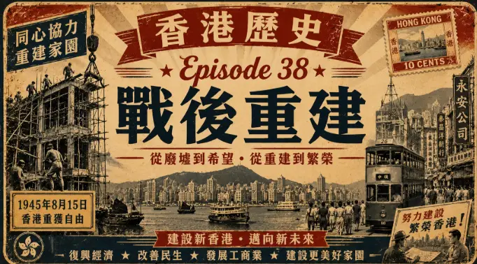 1940年代戰後香港的城市重建與維多利亞港景象，展現香港從戰爭廢墟中復甦的時代