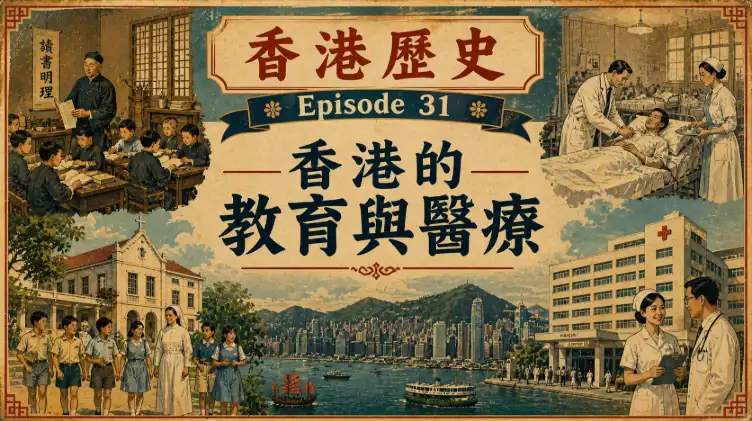 香港早期學校與醫療設施發展的歷史場景