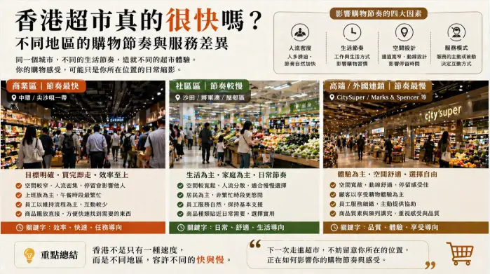 香港不同地區超市購物節奏差異的場景