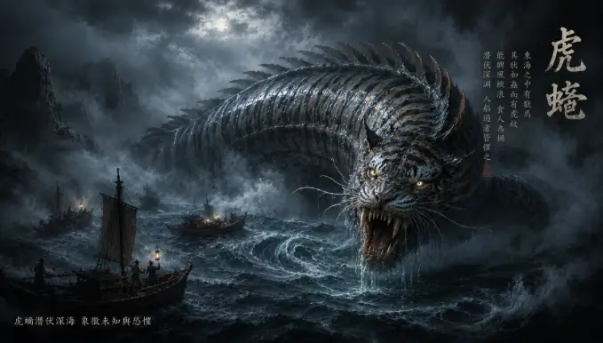 山海經虎蟶海中異獸現身濃霧海域形象