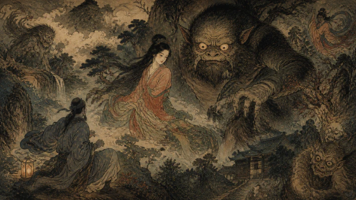 山林迷霧中的山魈身影