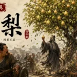 道人在古代市集中施展法術種出巨大梨樹，群眾驚恐圍觀的靈異場景