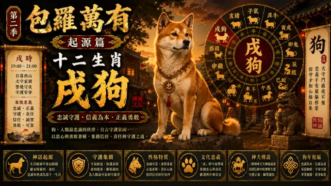 中國十二生肖戌狗與東方守護文化藝術場景