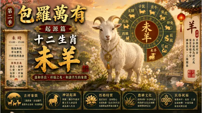 中國十二生肖未羊與東方吉祥文化藝術場景
