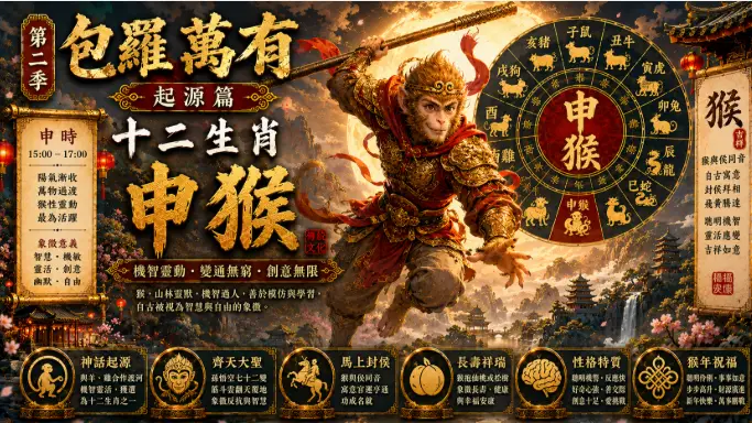 中國十二生肖申猴與東方神話文化藝術場景