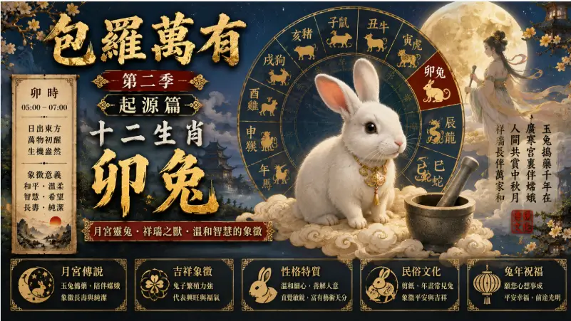 中國十二生肖卯兔與月宮玉兔神話藝術場景