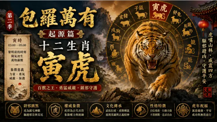 中國十二生肖寅虎與東方神話文化藝術場景