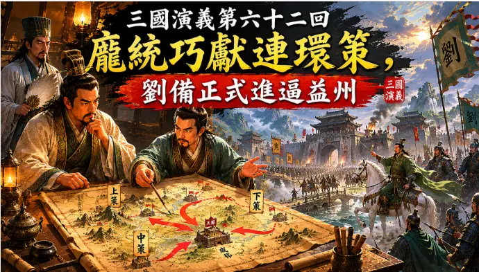 龐統向劉備獻策進取益州場景