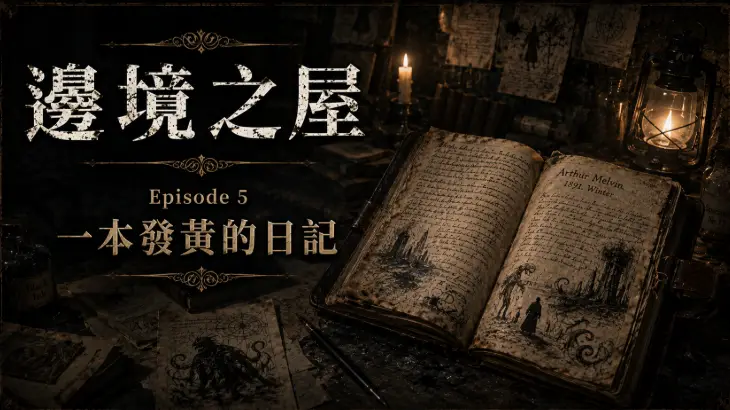地下石室中的古老發黃日記與昏暗提燈