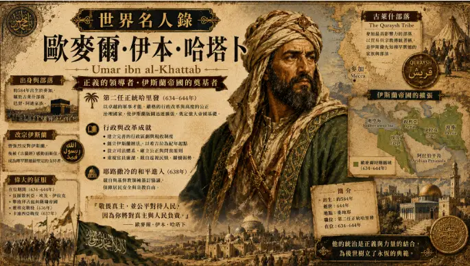 歐麥爾·伊本·哈塔卜與古萊什部落伊斯蘭歷史主題插畫