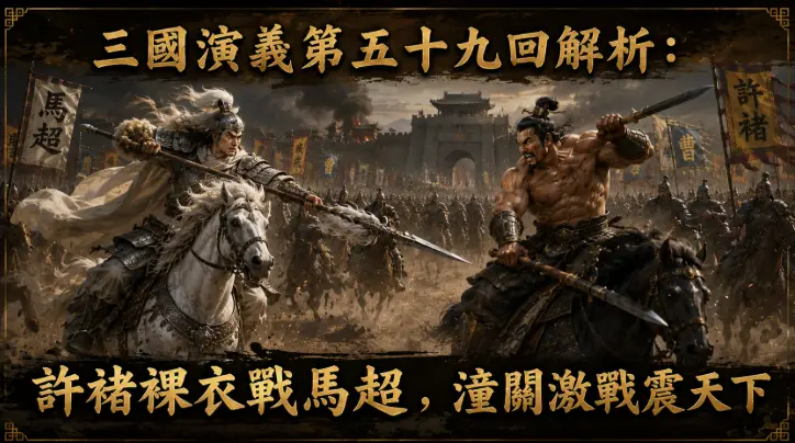 許褚與馬超於潼關激烈對決場景