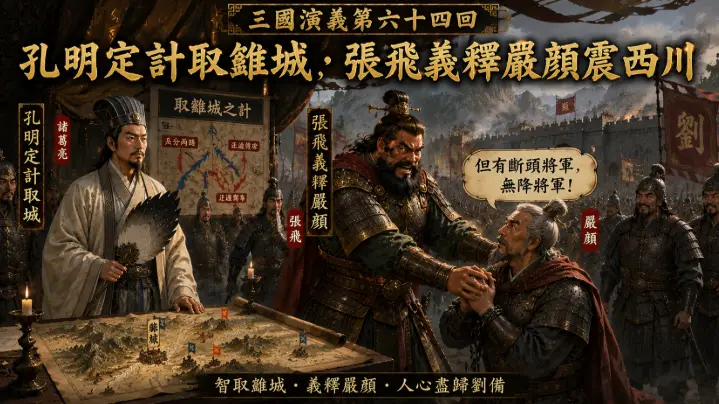 張飛釋放嚴顏並讚賞忠義場景