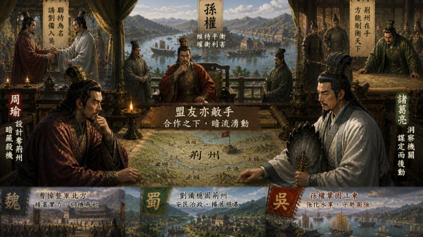 周瑜設計奪取荊州的策略場景