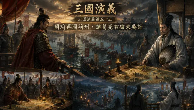 周瑜率軍再圖荊州與諸葛亮對策場景