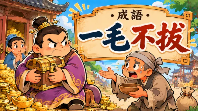 古代富商緊抱錢箱不願施捨的誇張場景