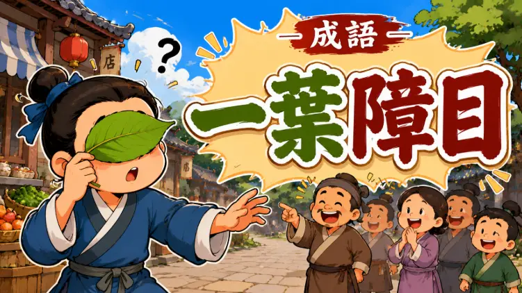 年輕人拿著樹葉遮住眼睛卻誤以為自己隱形的場景