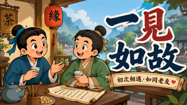 兩位古人在茶館初次相遇卻相談甚歡的溫馨場景